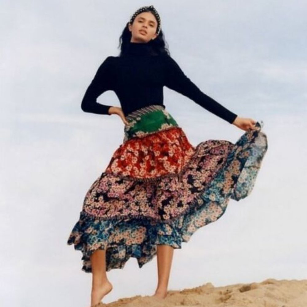 ANTHROPOLOGIE BHANUNI JYOTI ANAROSA TIERED MAXI BOHO SKIRT